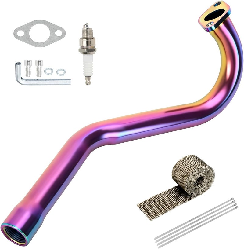 XIKOBY CT100U Exhaust Header Pipe Kit Compatible with Mini Bike GMB100 Coleman Massimo MB100 Rascal Lite Predator 79cc 98cc 99cc 3.0HP 154F Engine Parts Colorful - Image 1